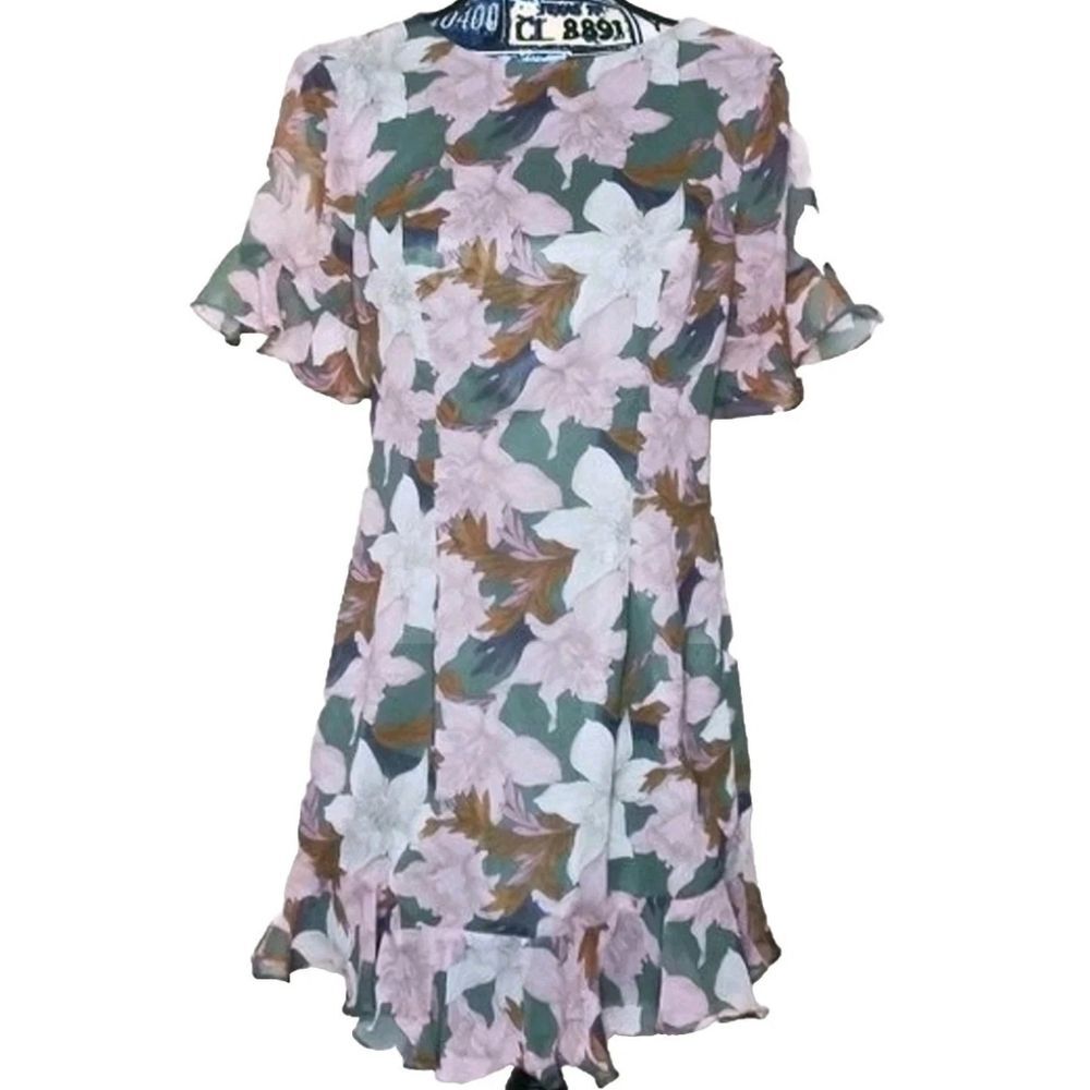 SELFIE LESLIE Floral Ruffle Mini Dress Flutter Sleeves Open Back Lined Sz M NWT
